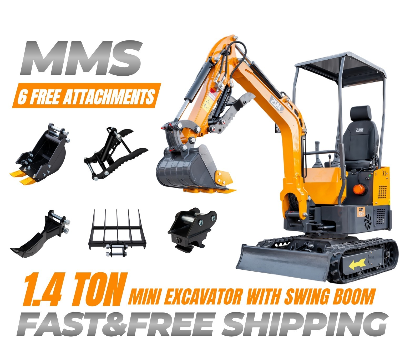 1.4Ton Mini Excavator 13.5HP B&S Gas Engine with Hydraulic Thumb + 6 Attachments