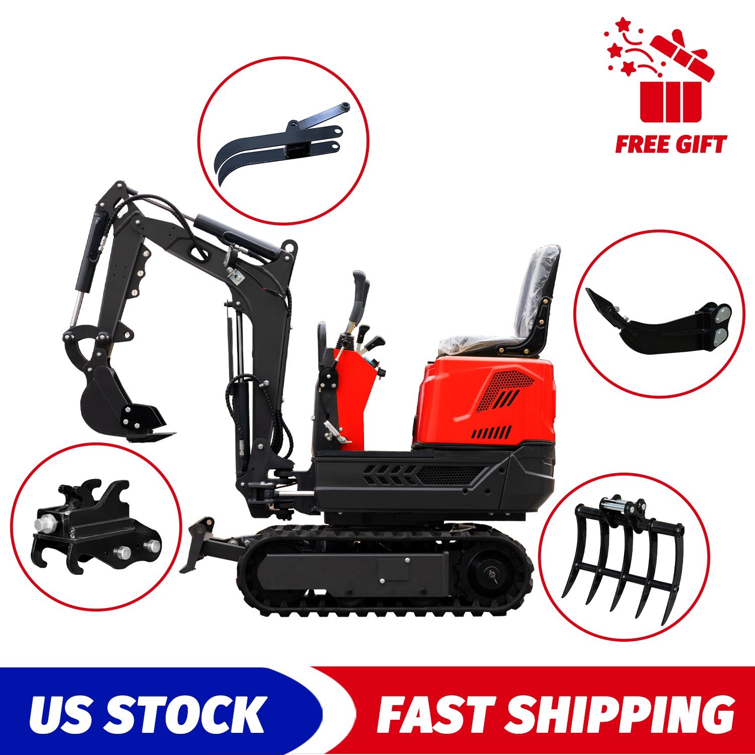 0.6 Ton Mini Excavator Digger 9.3HP Loncin Gas Engine EPA Crawler Track W/Attach