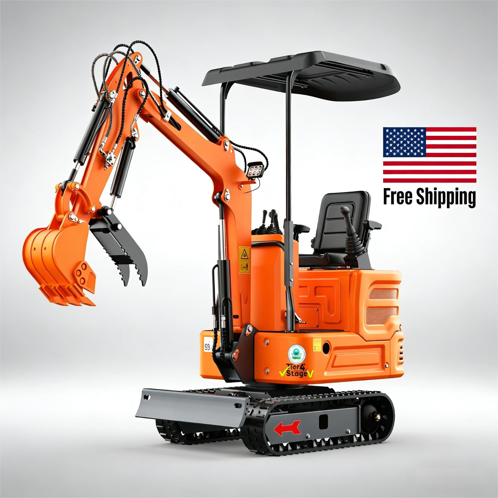 New 1 Ton Mini Excavator Gas B&S EPA Engine 13.5HP USA Free Wooden Crate Package
