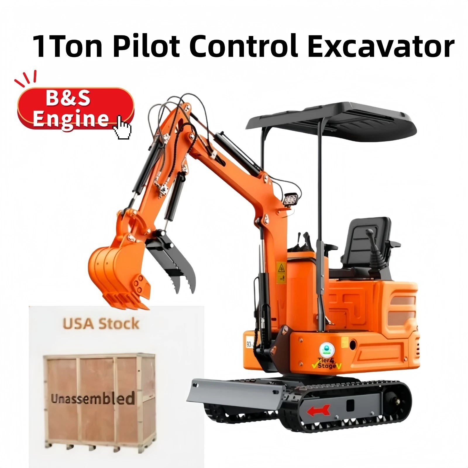 1 Ton Tracked Mini Excavator B&S Engine US In Stock Free Shipping Wooden Box