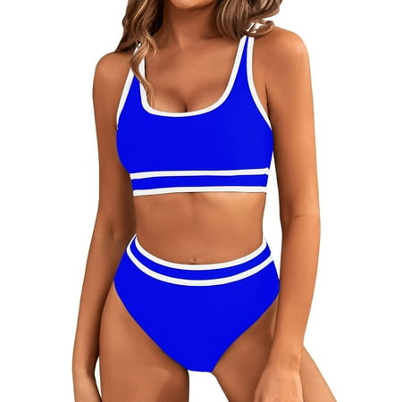 BSDJILFG Crochet Swim Sets Two Piece Push Up Bikinis Spaghetti Strap High Waisted Tankini Bathing Suits Color Blocked Swimwear Beachwear ,Sizes S-XXL