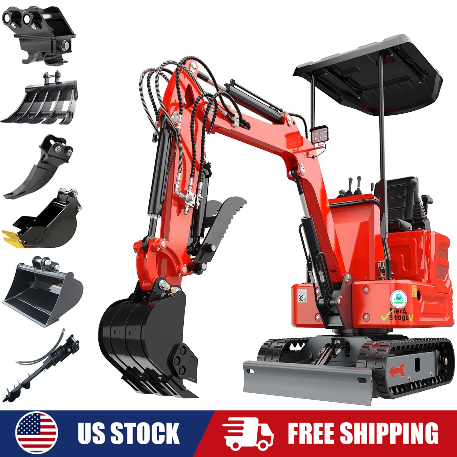 1.4Ton Mini Excavator Kubota Diesel Pilot System with Auger Drill &5 Attachments