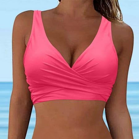 BLTIBY Womens Twist Front Underwire Bikini Tops Push Up Solid Colour Swimsuit Tops Bra Padded Bathing Suit Swimwear Hot Pink XXL