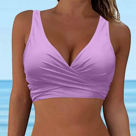 BLTIBY Womens Twist Front Underwire Bikini Tops Push Up Solid Colour Swimsuit Tops Bra Padded Bathing Suit Swimwear Purple M