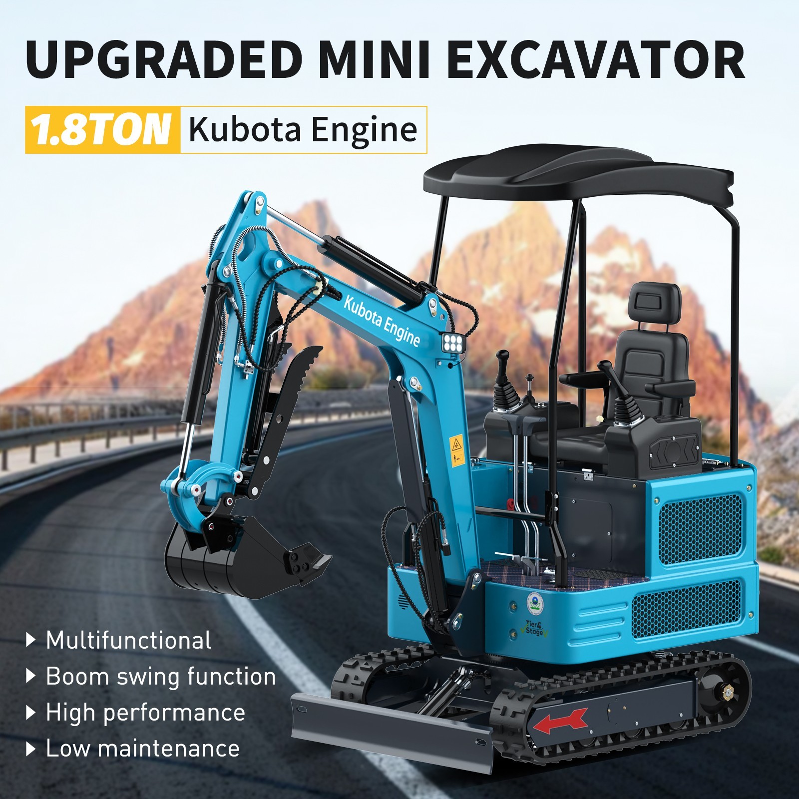 Mini Excavator 1.8Ton Kubota Engine 4000 lbs Crawler Digger Diesel Free Shipping
