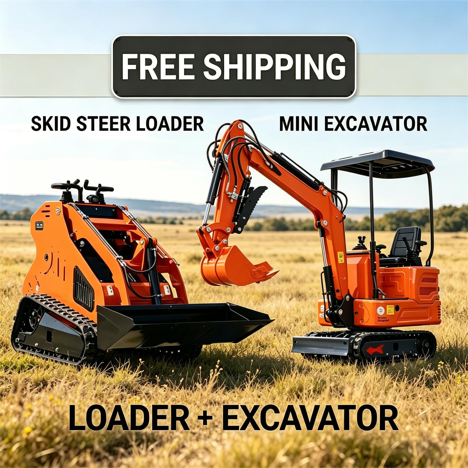 1-ton mini excavator (pilot thumb clamp) + mini loader B&S engine free shipping