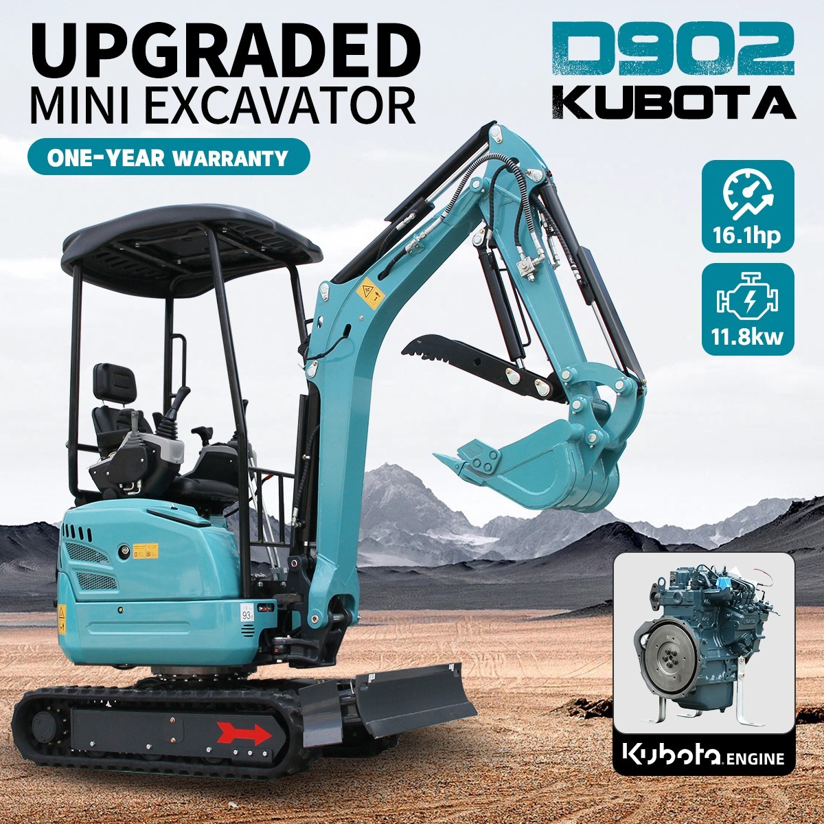 2.5ton Mini Excavator Kubota D902 Engine Side Swing Diggers with Excavator Cover