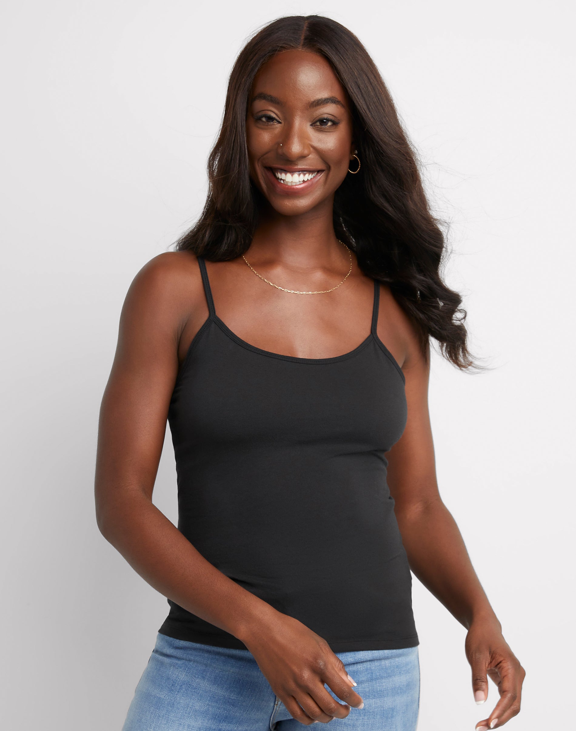 Hanes Women’s Stretch Cami with Built-In Shelf Bra Black L