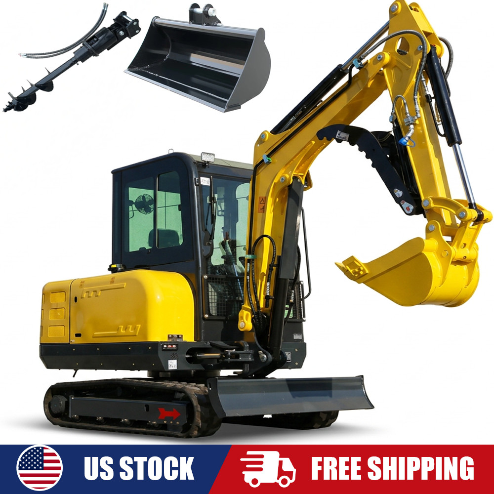 3.5Ton Mini Excavator Kubota Diesel Engine Enclosed Cab Side Swing+4 Attachments