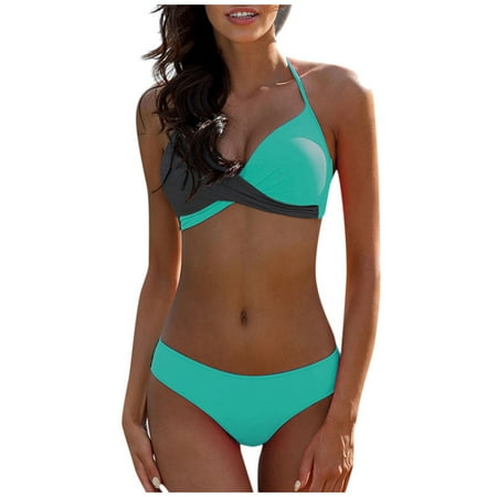 Viikei Bikinis for Women 2 Piece Sexy Women Bikini Splicing Solid Two-Piece Swimwear Swimsuit Beachwear Set