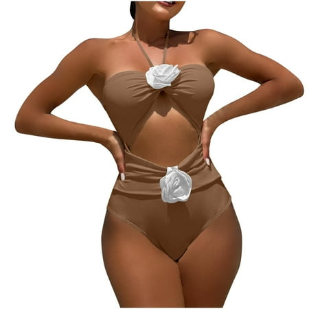 Bzhegqhd Sexy Womens Bathing Suits,Fashionable Women’s Solid Color Sexy Bikini Drawstring Hollow Rose Suspender Swimsuit