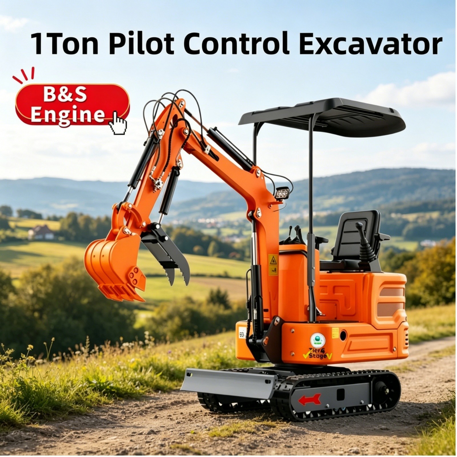 1 Ton Mini Excavator Pilot Control B&S Gas Tracked Crawler Wooden Crate US Stock