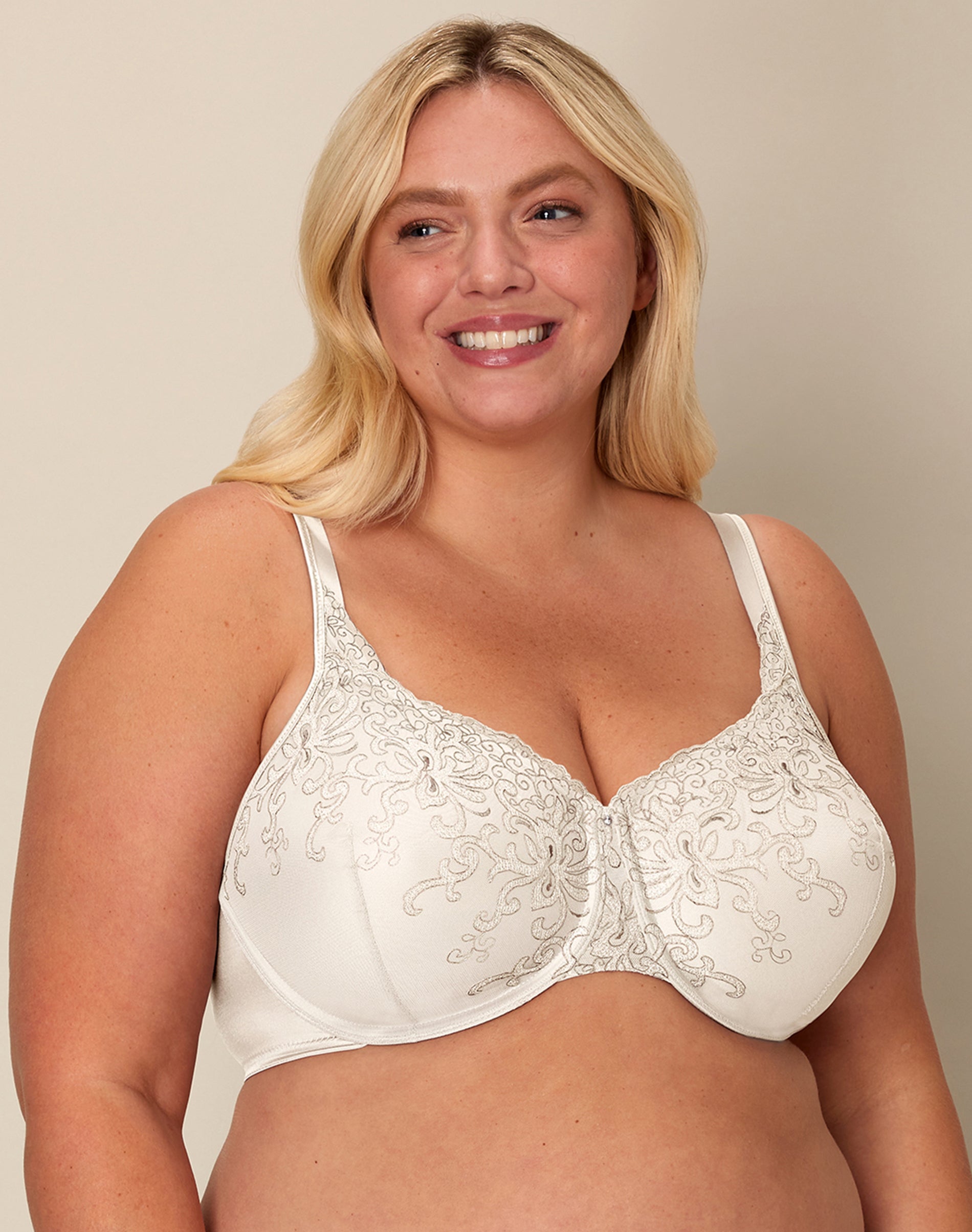 Playtex Secrets Beautiful Lift Embroidered Underwire Bra Mother Of Pearl/Warm Steel Embroidery 42DD Women’s