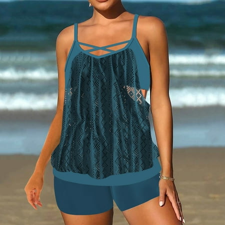 Dovford Tankini Swimsuits for Women Tummy Control Two Piece Bathing Suits Flowy Swim Tops with Boy Shorts