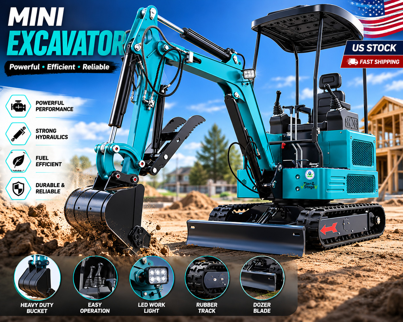 1.8 Ton Mini Excavator 4000lbs Kubota Diesel EPA Tracked  Pilot Digger FREE SHIP
