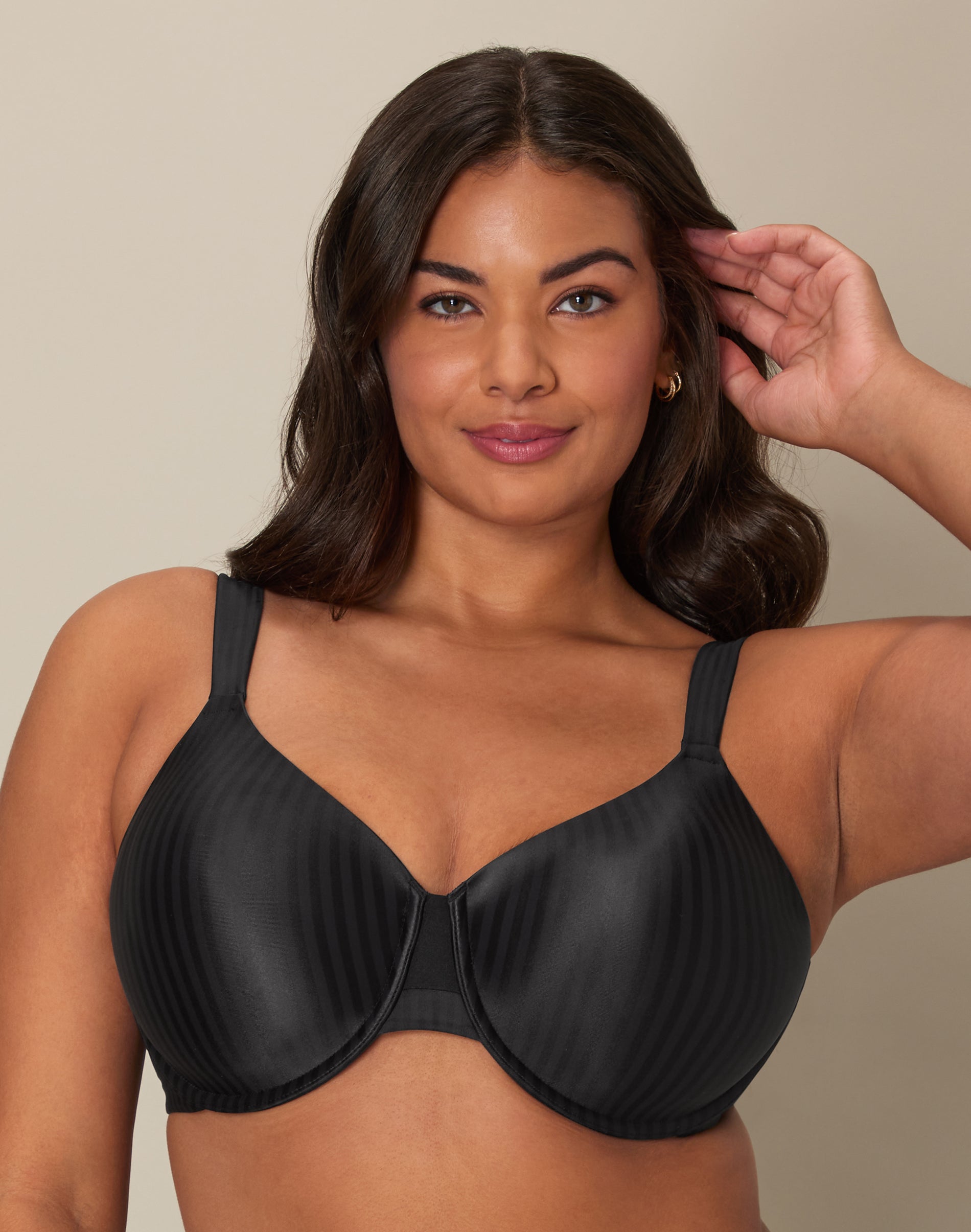 Playtex Secrets Perfectly Smooth T-Shirt Underwire Bra for Full-Figures Black Stripe 36D Women’s