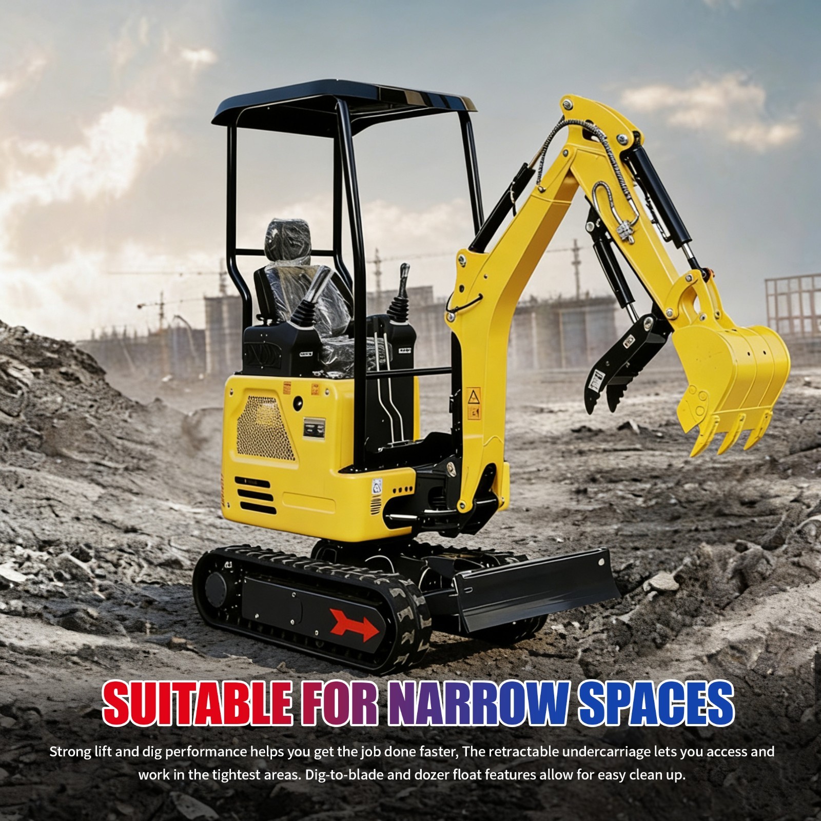 1.8 Ton Mini Excavator Rubber Track with Kubota Diesel  With Side Swing Boom USA