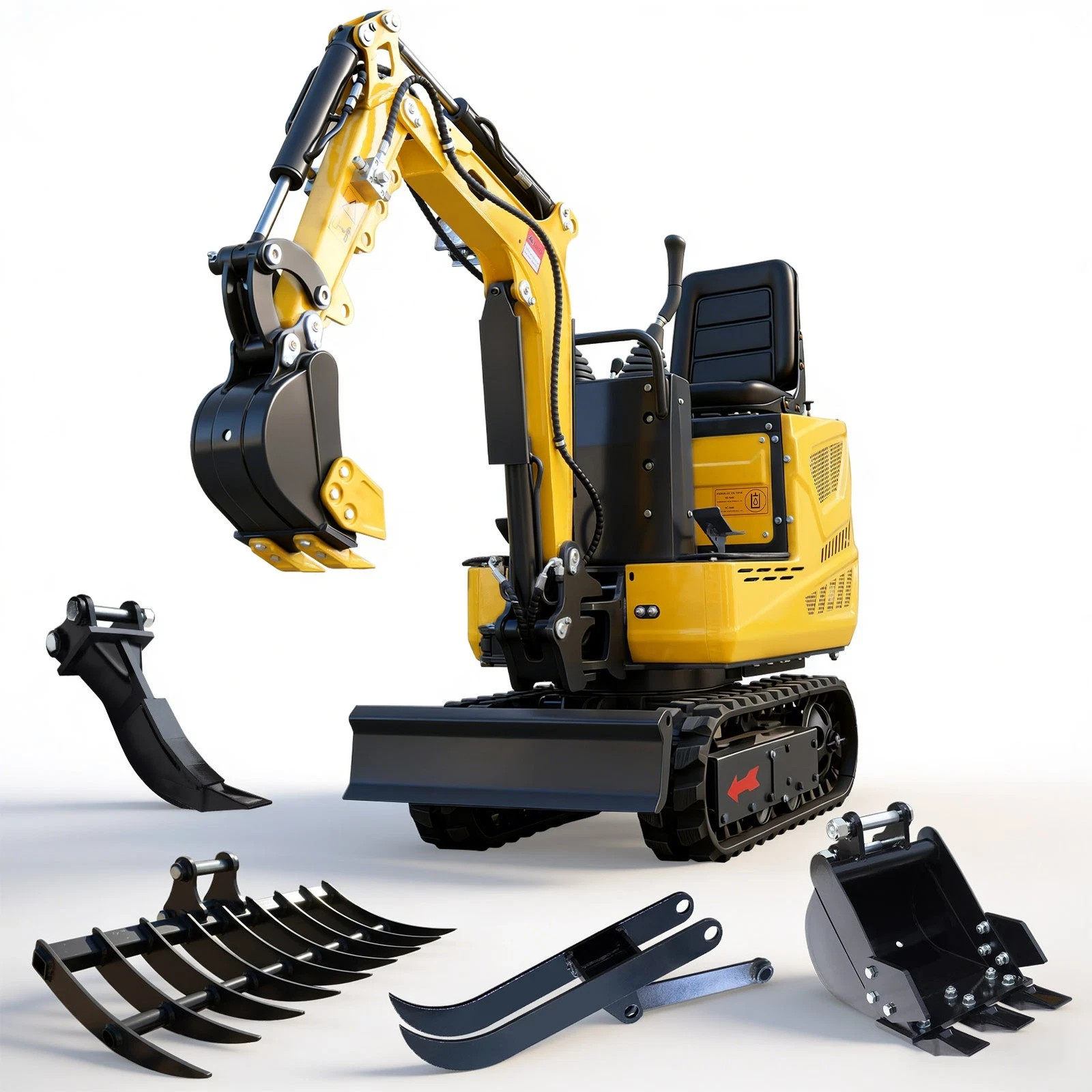 0.6 ton Mini Excavator 9.3 HP Loncin Engine with Side Swing Boom Four Attachment
