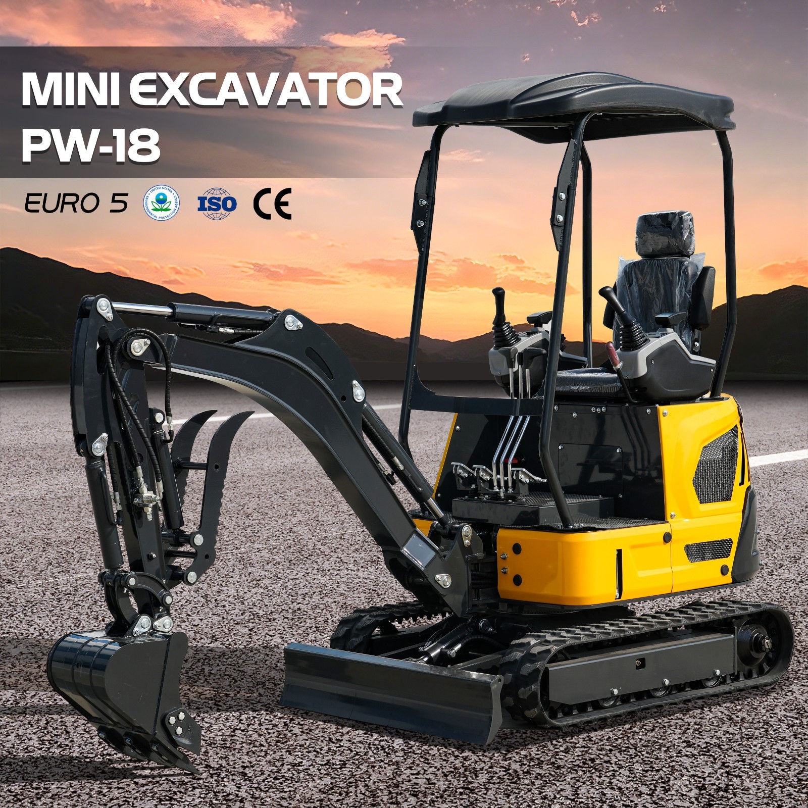 FREE SHIP 1.8Ton Mini Excavator 13.7hp EPA KUBOTA Diesel Pilot Track Diggers