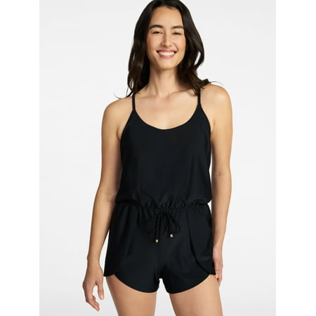 Time and Tru Women’s and Women’s Plus Size Tank Romper Swimsuit, Sizes XS-3X