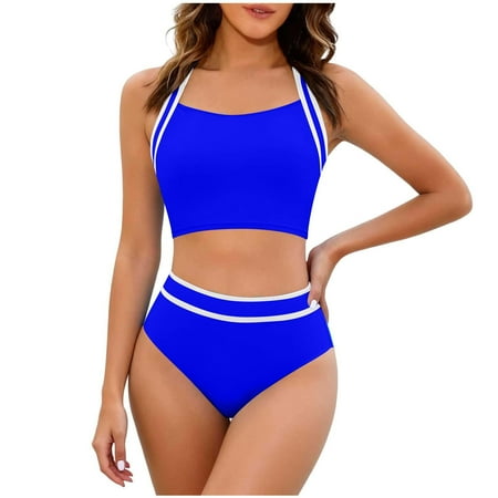 RQYYD Women’s High Waisted Bikini Sets Two Piece Swimsuits Sporty Tummy Control Bathing Suit Color Block Swim Suit