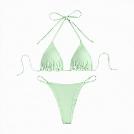 HCNTES Women’s Ribbed Bikini Sets Scoop Neck Cheeky Swimsuit Textured Two Piece Bathing Suit(Mint Green,M)