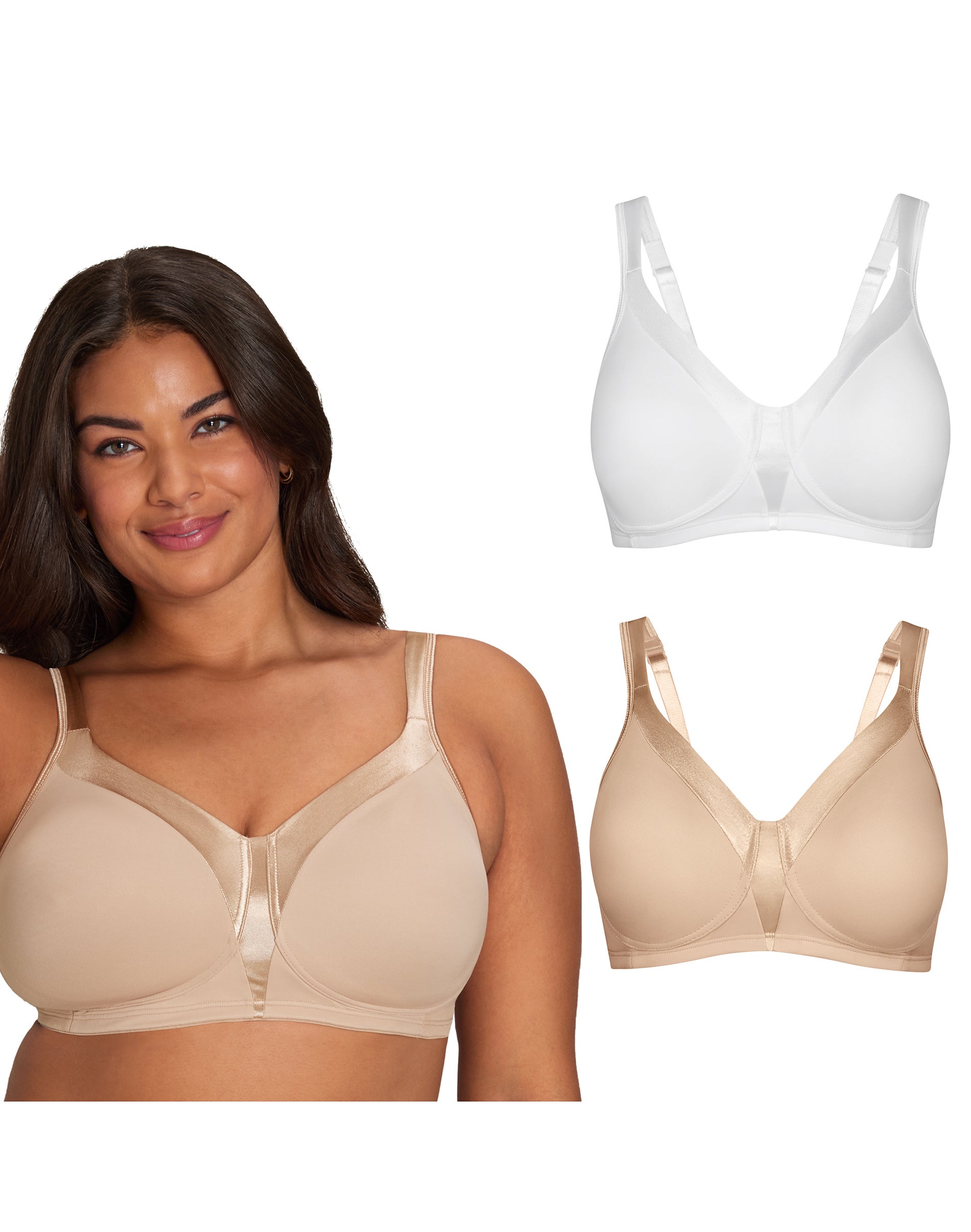 Playtex 18 Hour Silky Soft Smoothing Cool & Breathable Wireless Bra, 2-Pack White/Nude 40D Women’s