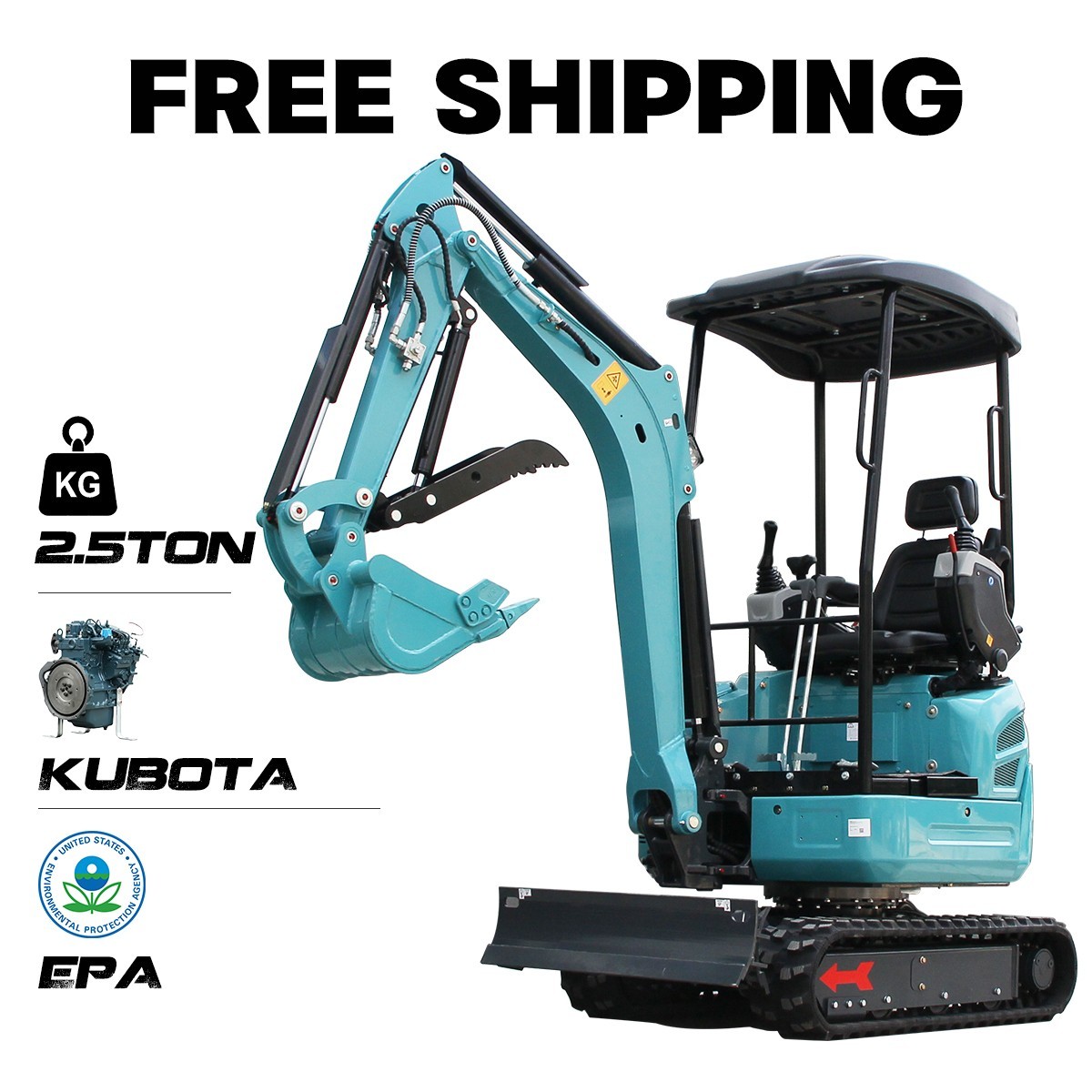 2.5 Ton Mini Excavator 16.5HP Kubota Engine D902 Side Swing Boom 1-year warranty