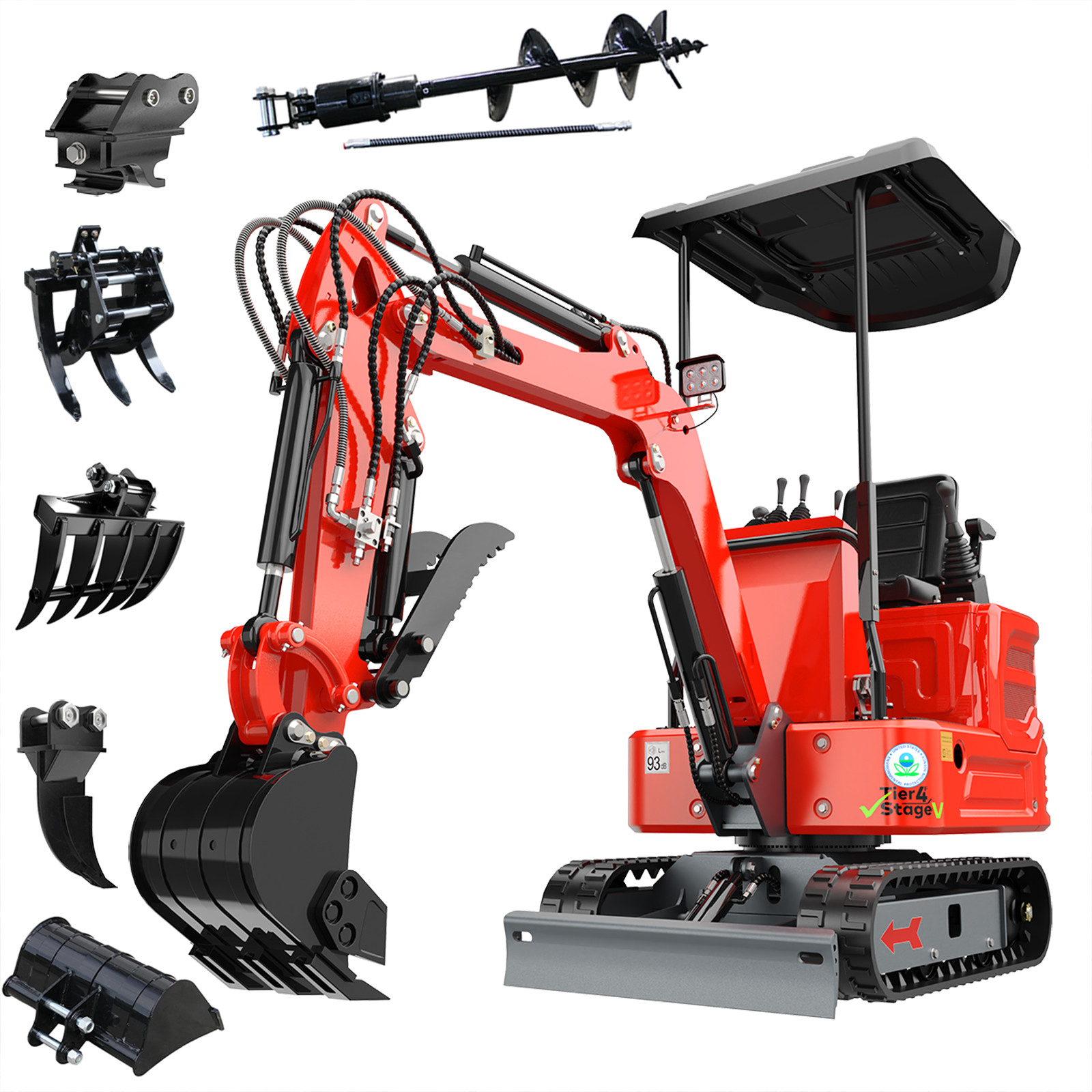 1.4Ton Mini Excavator Kubota Diesel Hydraulic Pilot Control w/ Auger Attachments
