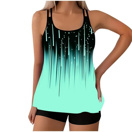 CHGBMOK Women Two Piece Tankini Swimsuit Tummy Control Plus Size Long Torso Top and High Waisted Boyshorts Bathing Suits