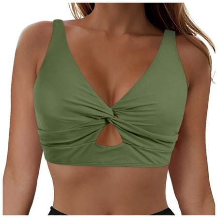 Hvot&aat Women’s Sleeveless Tankini Tops Cut Out Twist Swim Top Push Up Swimsuit Top Solid Color Bikini Top