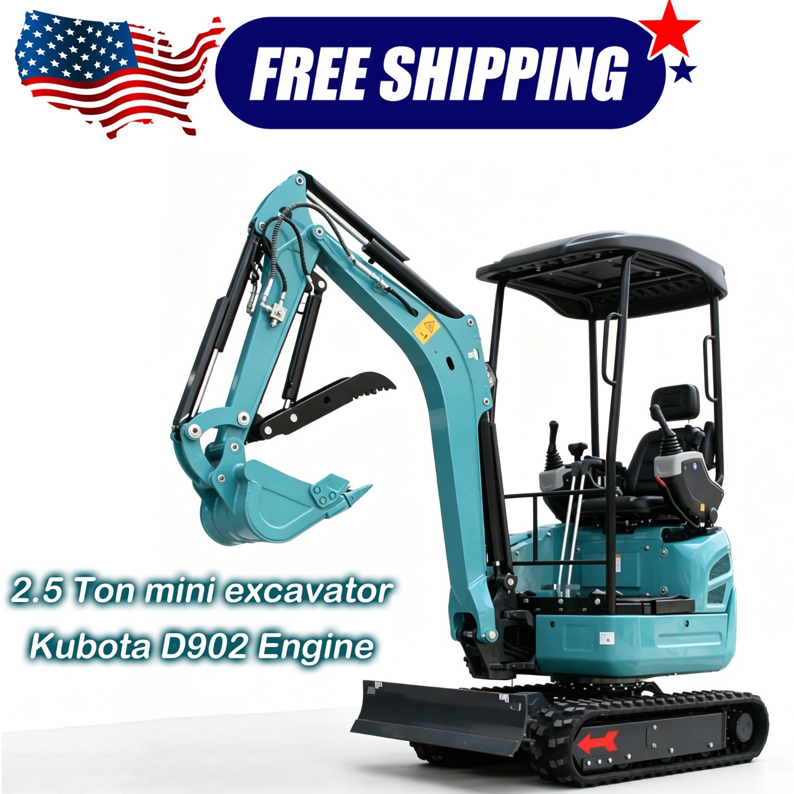 2.5Ton Mini Excavator Side Swing Digger Kubota D902 Diesel Engine Free Shipping