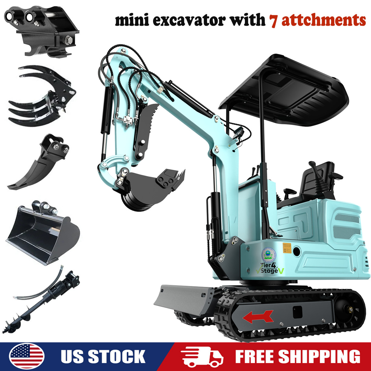 1.4 Ton Mini Excavator Kubota Diesel Pilot System w/ 7 Attachments Free Shipping