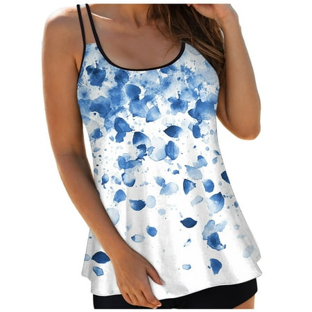 idosla Women Tankini Swim Top Only – Tummy Control Swimsuit Bathing Suit Top (Available in Plus) (Blue, S)