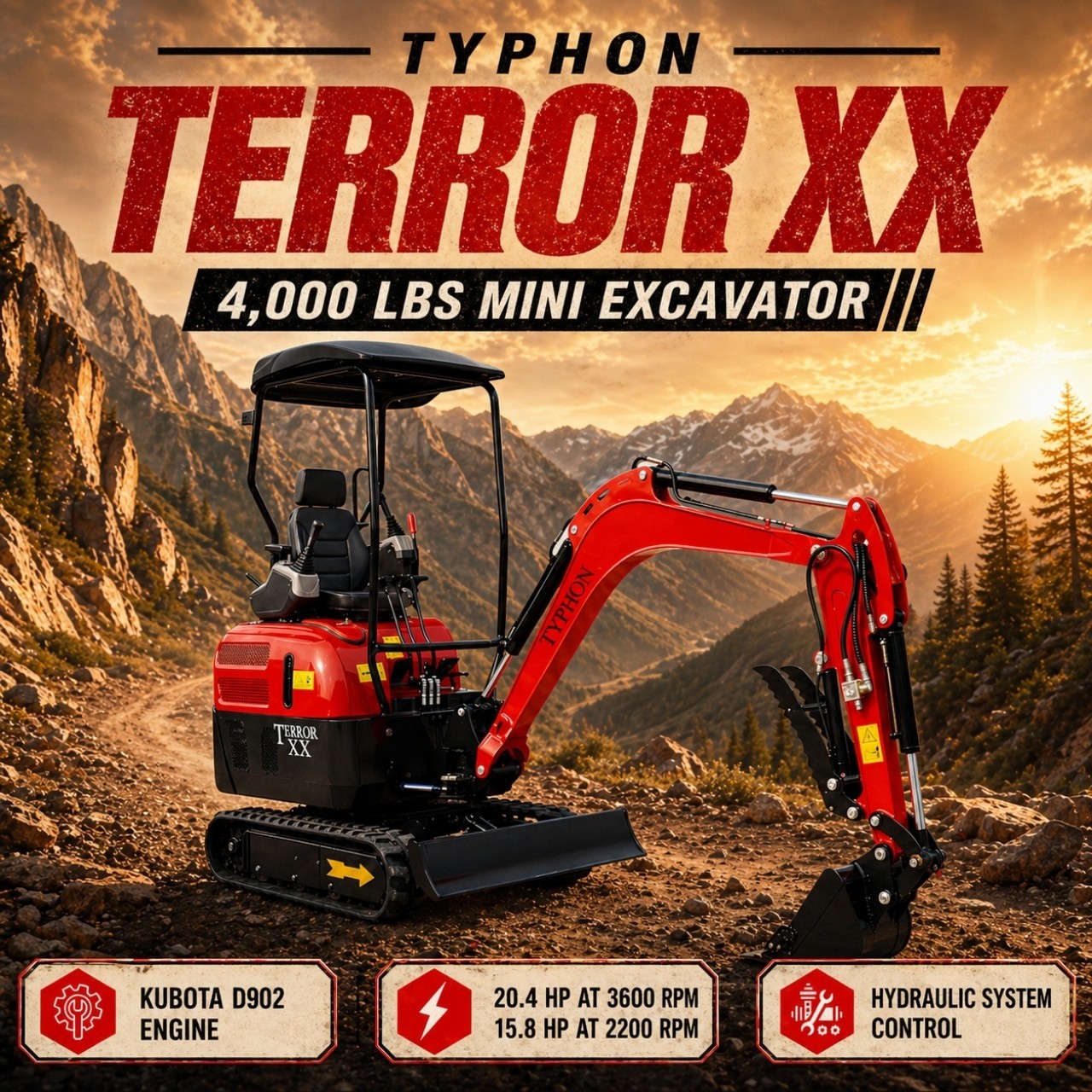TYPHON TERROR XX  4000lbs  Mini Excavator Kubota D902 Diesel Engine 3-Cylinder