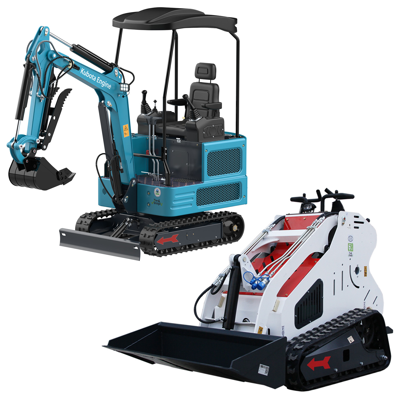 1.8 Ton Mini Excavator Kubota Diesel + Mini Skid Steer 13.5HP Tracked Loader
