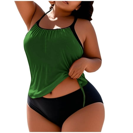 RQYYD Women’s Plus Size Tankini Swimsuit 2 Piece Flowy Tummy Control Bathing Suit High Waisted Bottoms for Beach