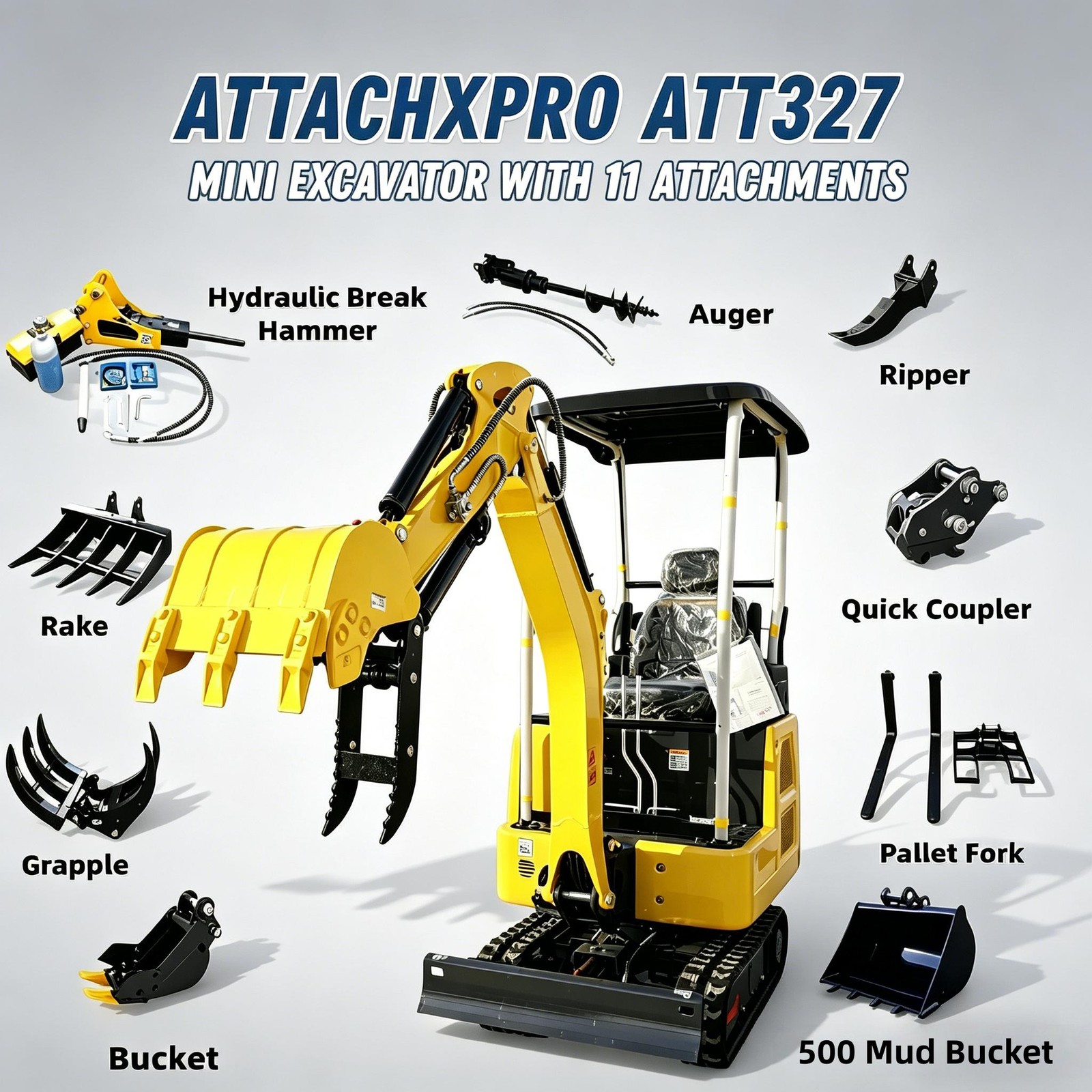 FREE SHIP 1.8Ton Mini Excavator Kubota 11 Attachment Side Swing Telescopic Track