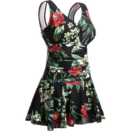 Summer Mae Women’s Plus-Size Flower Printing Shaping Body One Piece Swim Dresses Swimsuit