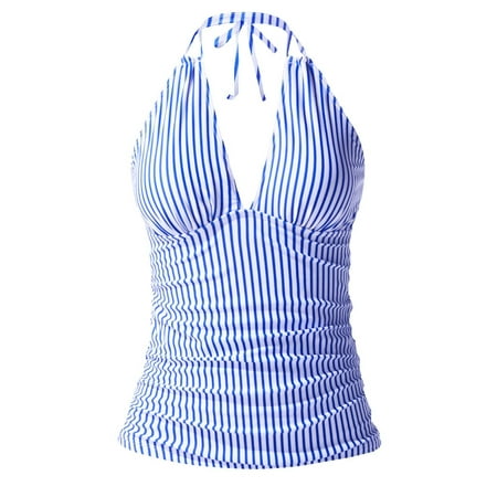 Wovix Women’s Sleeveless Halter Tankini Top V Neck Swim Top Tummy Control Bathing Suit Sleeveless Trendy Beach Swimwear