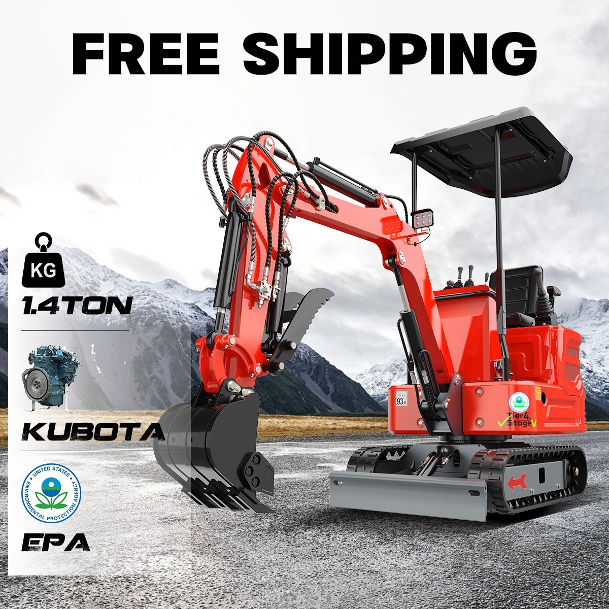 1.4 Ton Tracked Mini Excavator Z482 Kubota Engines Hydraulic thumb Free Shipping