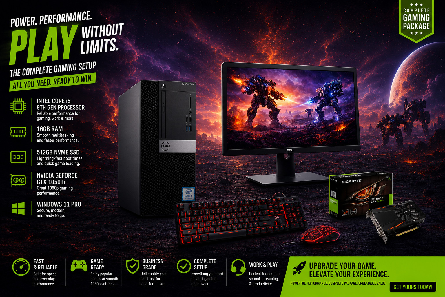 Dell i5 Gaming Desktop PC Computer NVME SSD Nvidia 1050Ti Win 11 16GB bundle