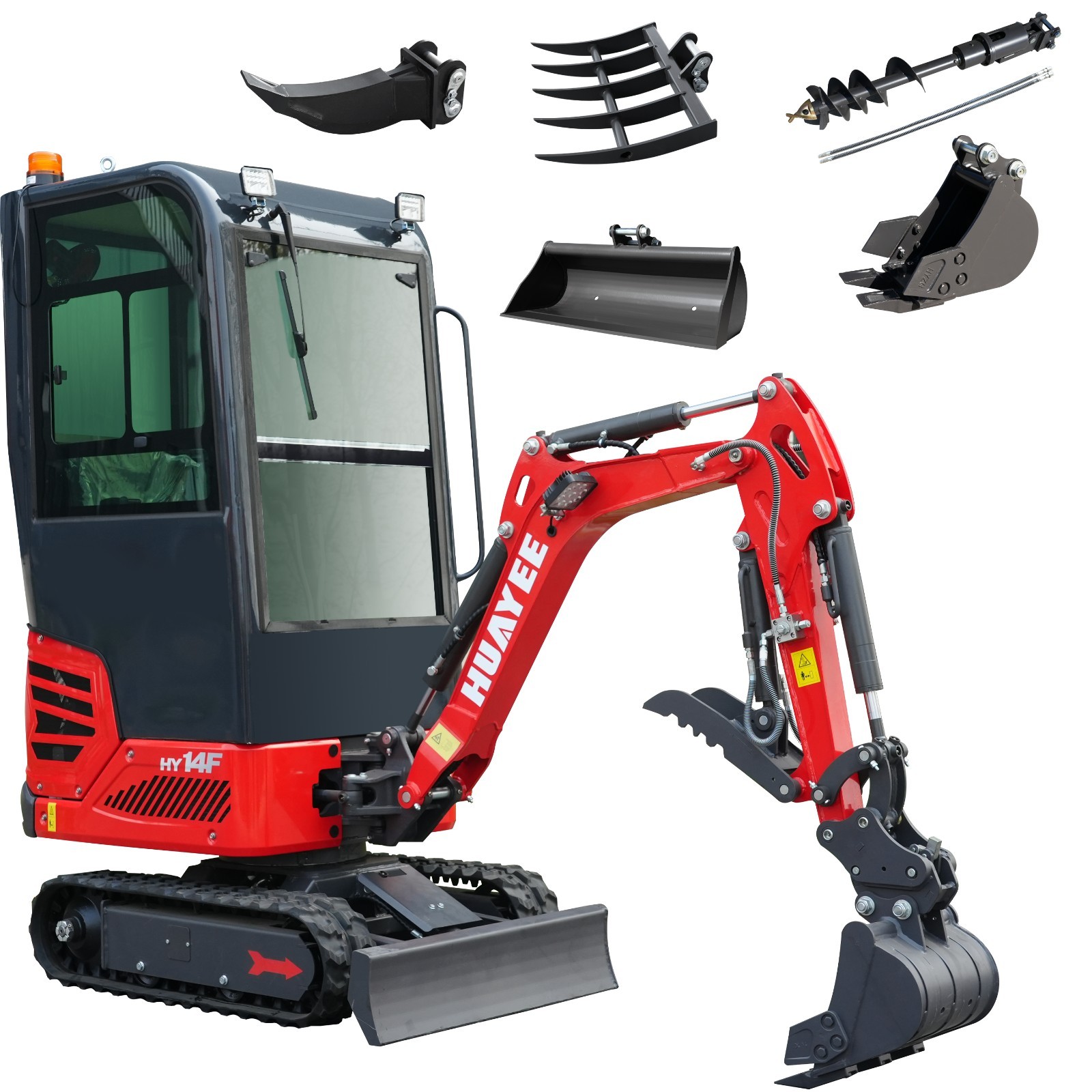 HY14F+5 accessories Free ship Mini Excavator 1.4Ton 13.5hp Gas B&S Engine w cab