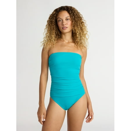 Time and Tru Women’s and Women’s Plus Ribbed Bandeau One Piece Swimsuit, Sizes XS-2X