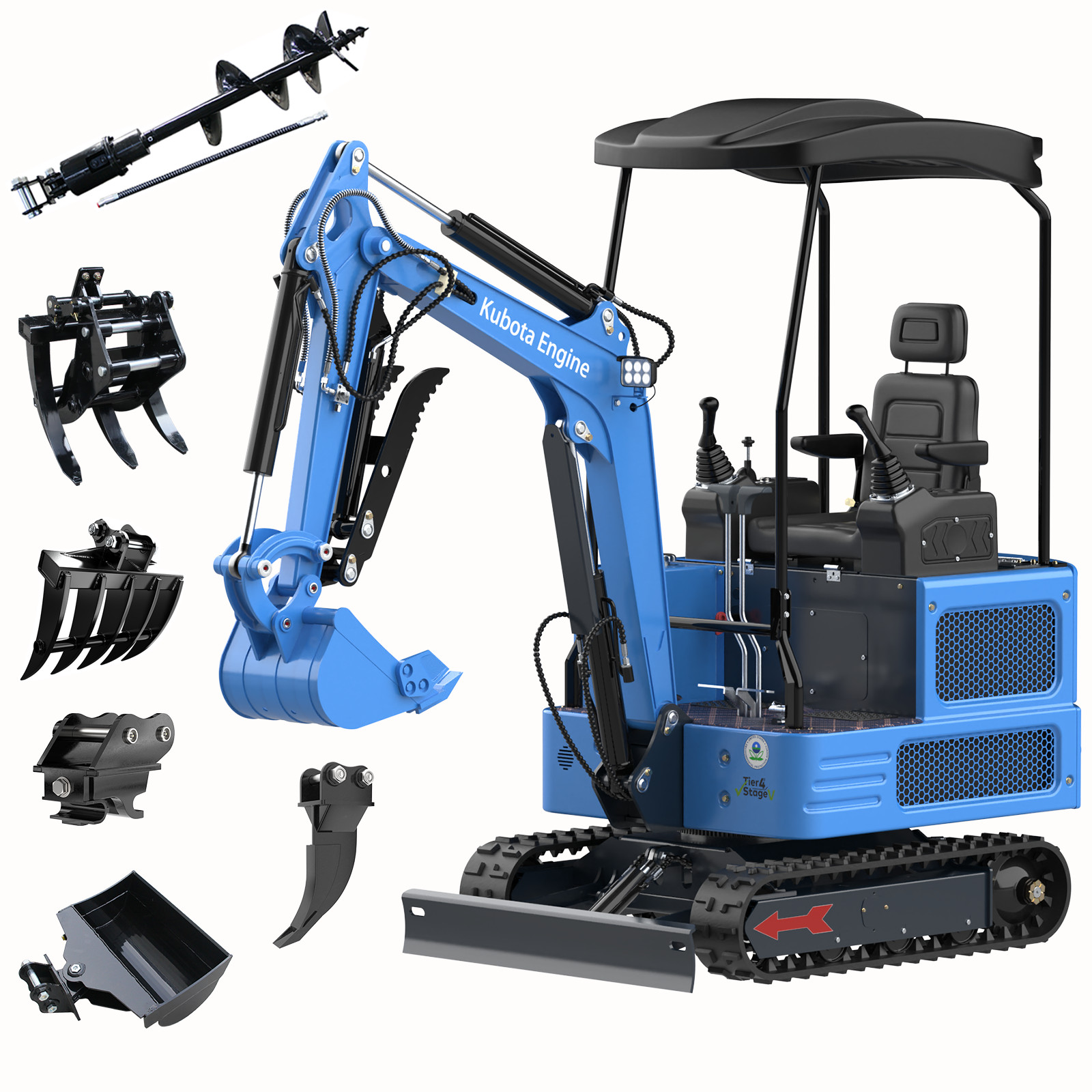 FREE SHIP 1.8 Ton Mini Excavator Kubota Diesel Pilot Track Digger +6 Attachments