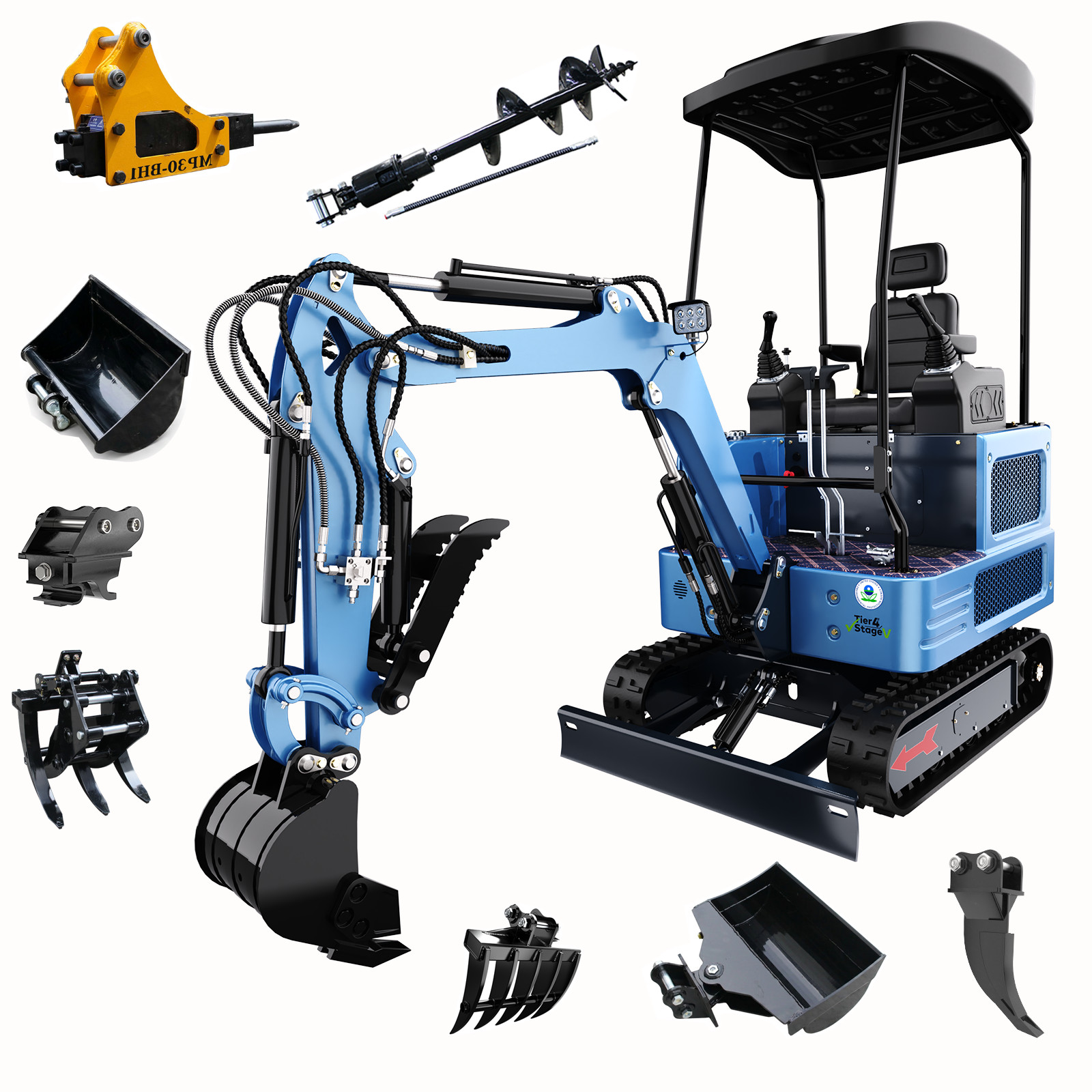 1.8 Ton Mini Excavator Kubota Diesel Pilot Digger Auger Quick Hitch Attachments