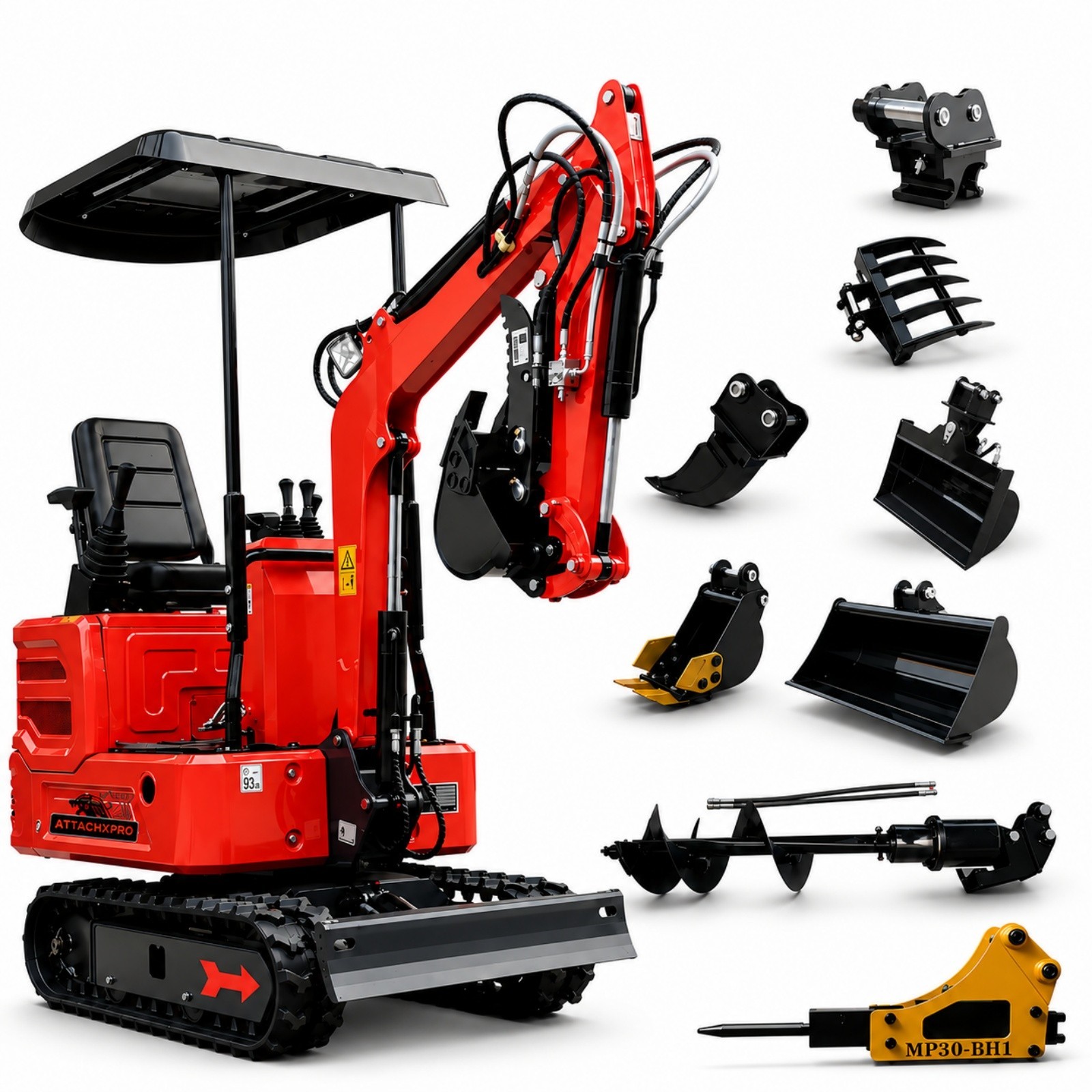1.4 Ton Mini Excavator 11.4 HP Kubota Diesel Pilot System EPA W/ 10 Attachments