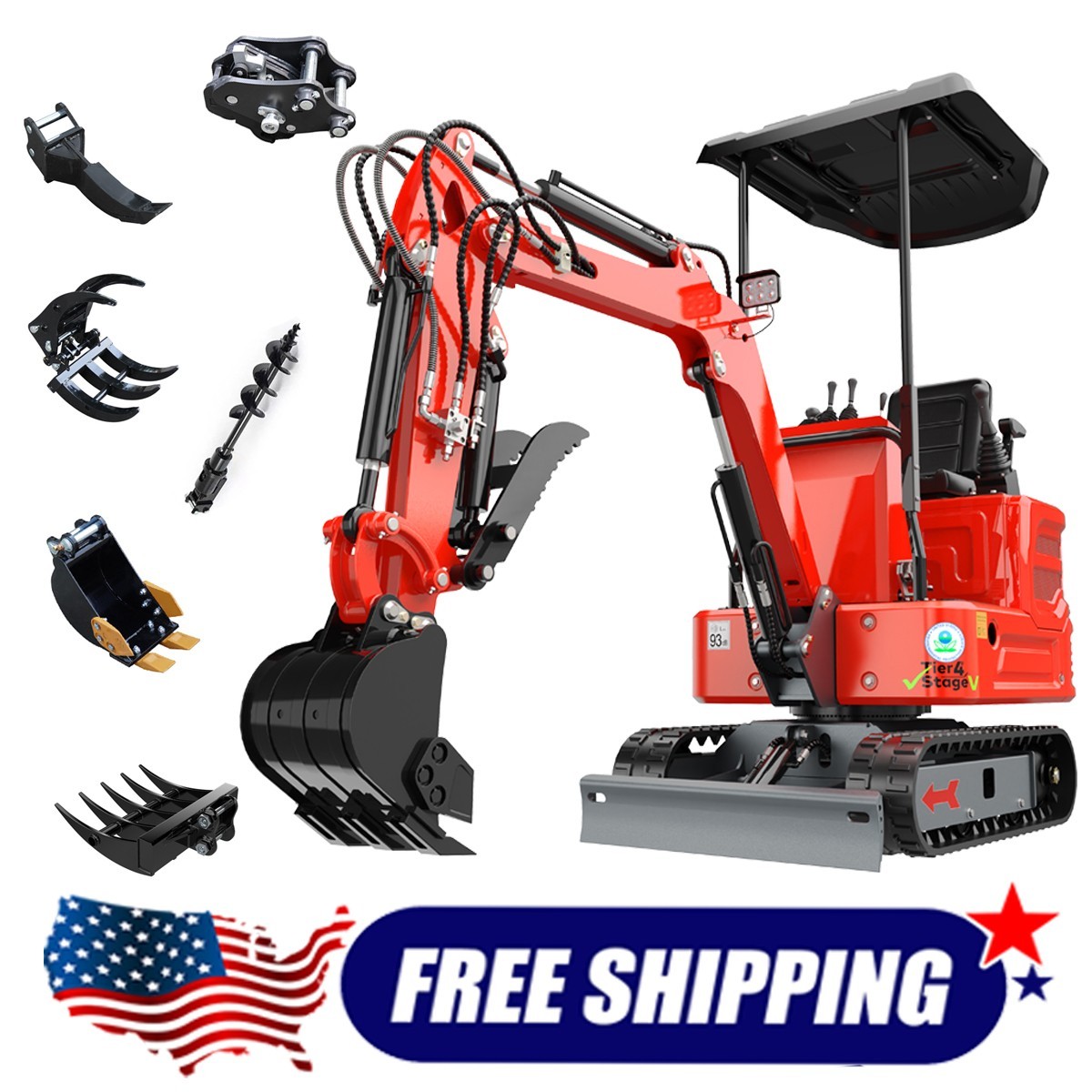 1.4 Ton Mini Excavator Crawler Kubota Diesel Engine Ripper Auger Drill Free Ship