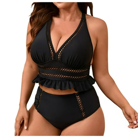 Fewfanhot 2 Piece Swimsuit for Women Bikini Set Swimsuits Triangle Halter Beach Skirt Bathing Suits Sarongs