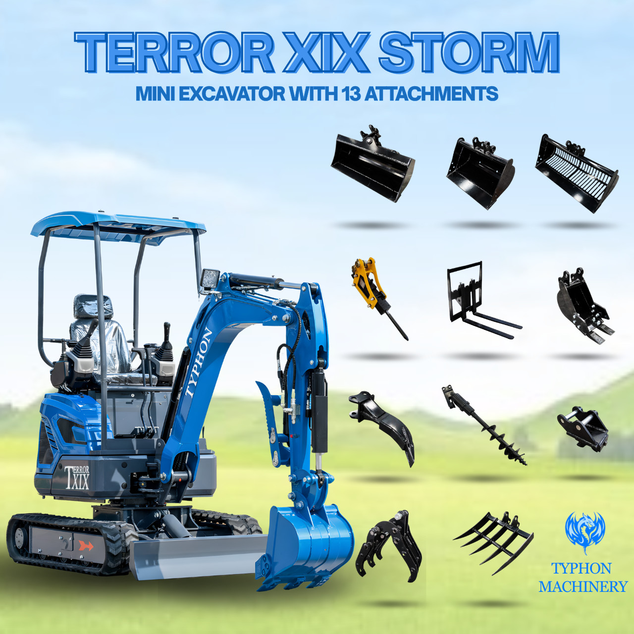 TERROR XIX Mini Excavator Digger 4000lbs Kubota D902 Engine Retractable Tracks
